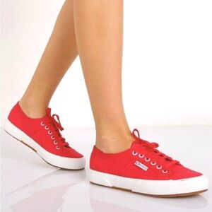 Superga Red Lace Up Low Top Canvas Sneaker Tennis Shoes Size 38